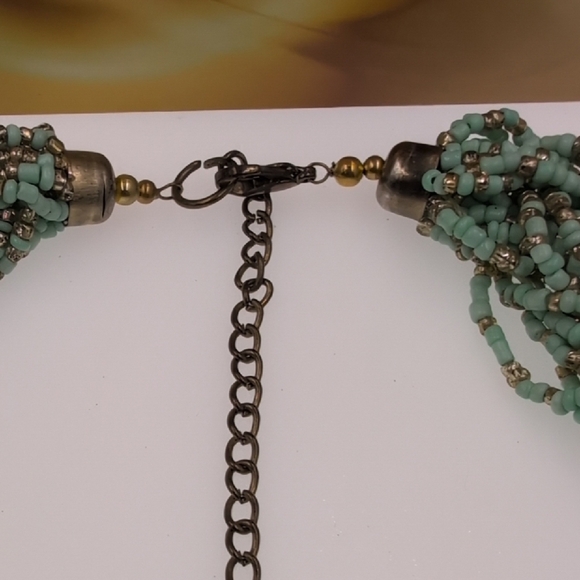 Sage Green Beaded Collar Necklace with Intricate Braiding - Picture 3 of 4